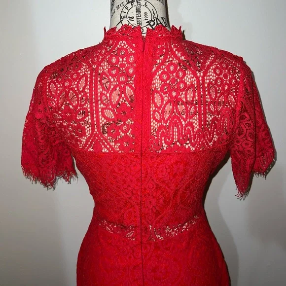 Lulus Remarkable Red Lace Dress/Shirt Sleeve/Cocktail/Size M - Picture 6 of 13